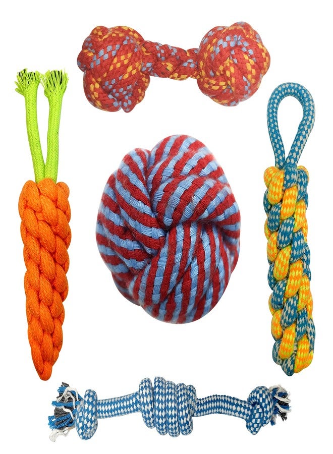 PET WORLD Dog Toys | Dog Chew Toys + Puppy Teething Toys + Rope Toys + Toys for Small to Medium Dog | Washable Cotton Toys | Multi Colour Toys (Pack of 5) - Image 1